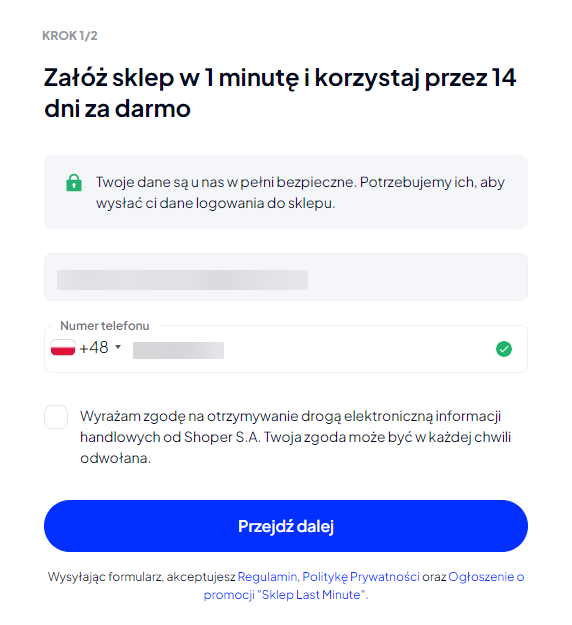 Zakładanie 14 dniowej darmowej wersji sklepu Shoper
