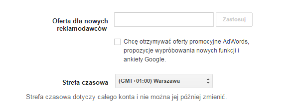 Google AdWords > Kampania > Oferta dla nowych reklamodawców