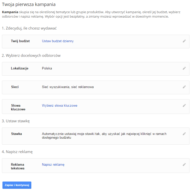 Google AdWords > Kampania reklamowa > Dane