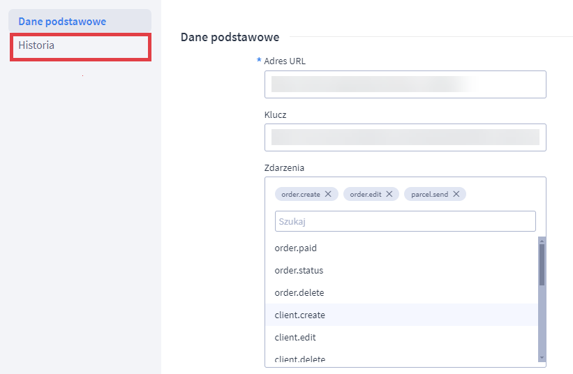Sprawdź historię wysyłanych requestów w webhooku Panel administracyjny sklepu > Dodatki i integracje > Webhooki > Edycja > Historia