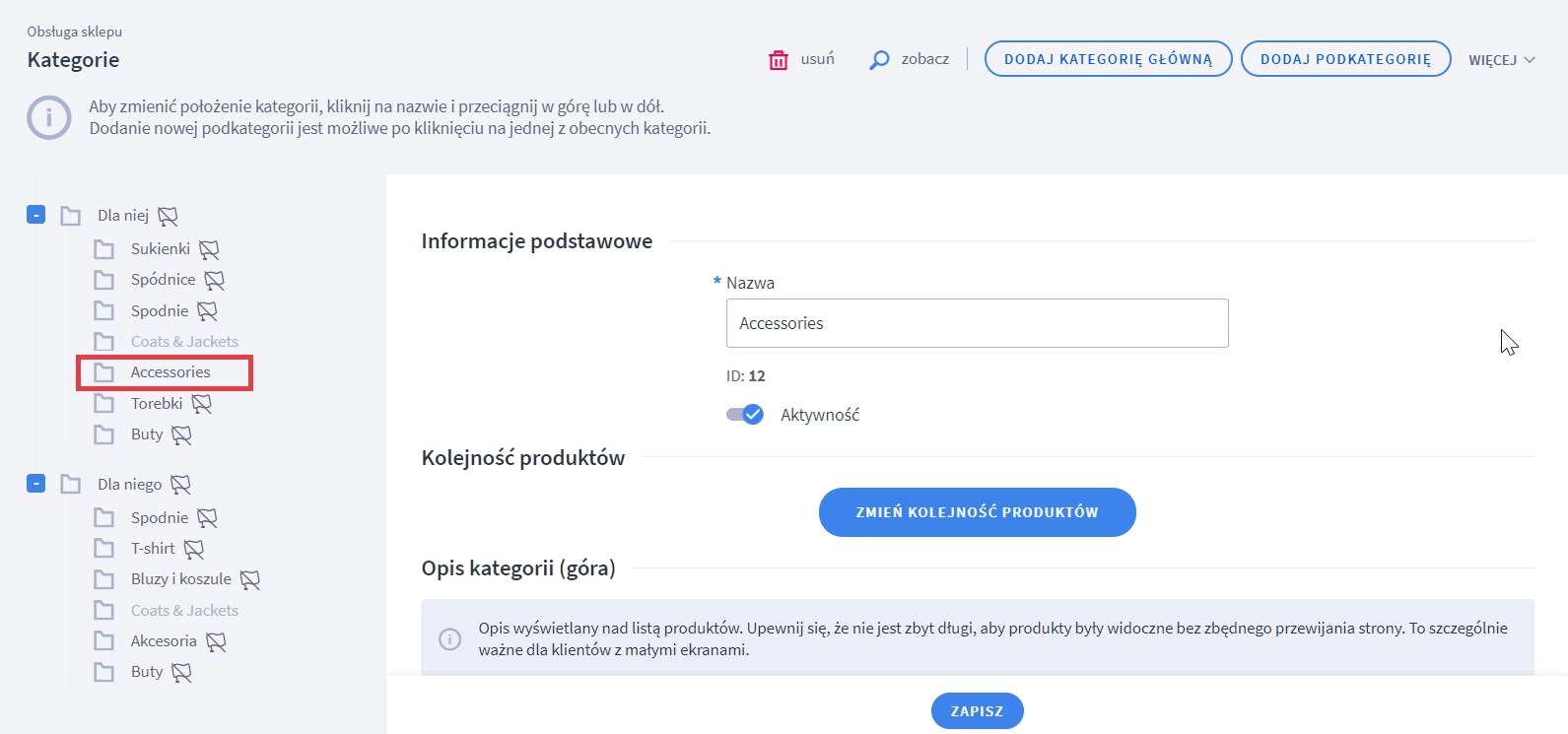 Ikona przekreśłonej flagi zniknie po wprowadzeniu tłumaczenia Elementy panelu po wprowadzeniu tłumaczeń