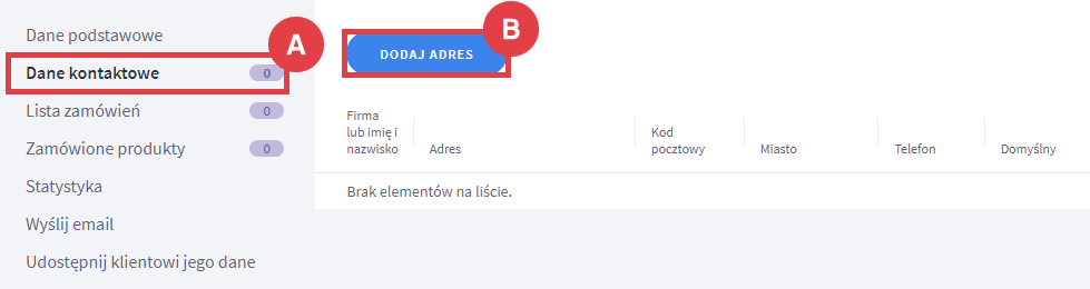 Panel administracyjny sklepu > Obsługa sklepu > Klienci > Dodaj klienta > Dane kontaktowe