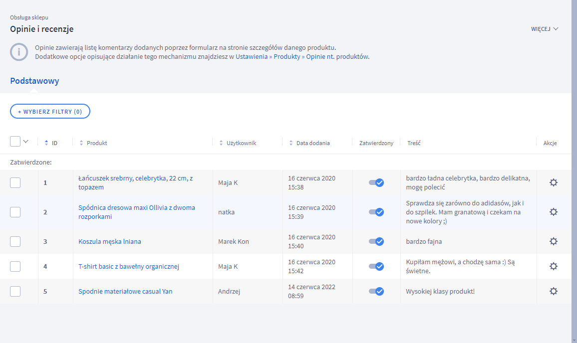 Panel administracyjny sklepu > Obsługa sklepu > Opinie nt.produktów