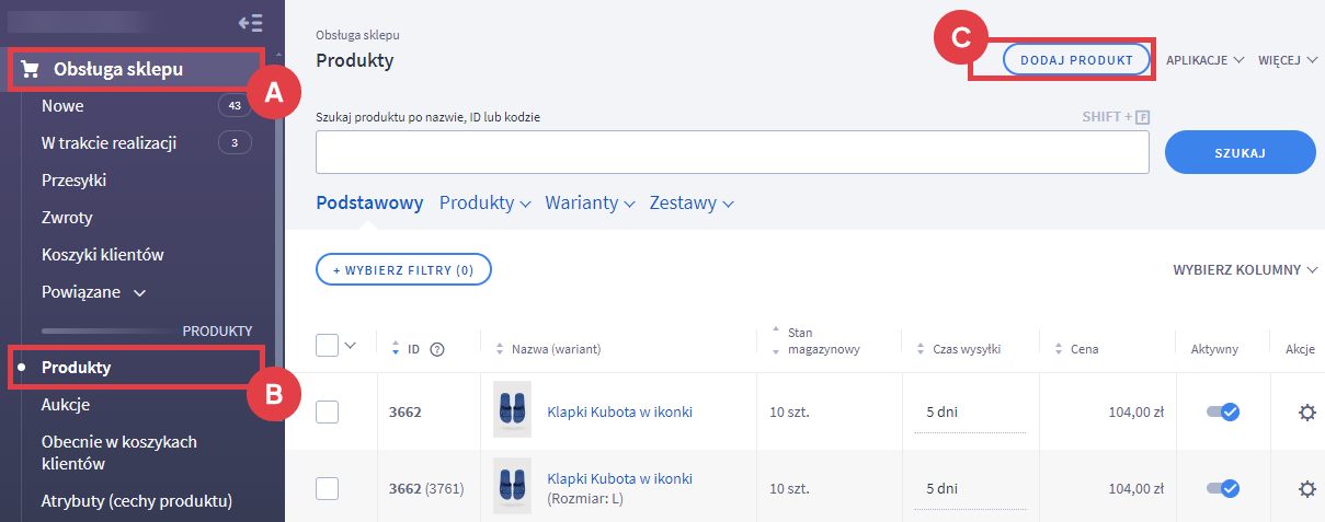 Wprowadź nowy produkt do sklepu internetowego Shoper Panel administracyjny sklepu > Obsługa sklepu > Produkty > Dodaj produkt