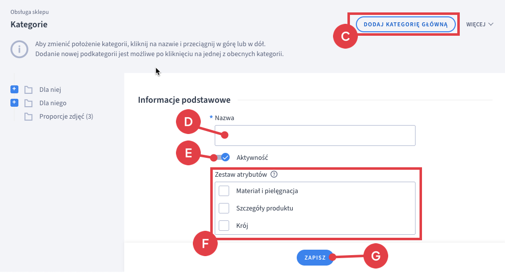 Panel administracyjny sklepu > Obsługa sklepu > Kategorie > Dodaj kategorię główną