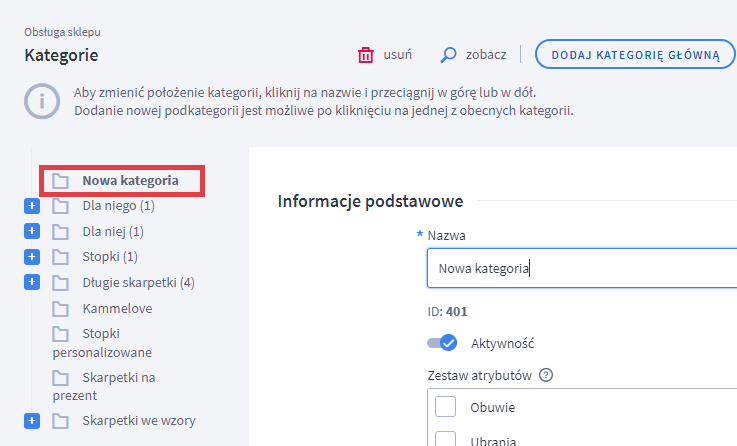 Panel administracyjny sklepu > Obsługa sklepu > Kategorie > Drzewko kategorii