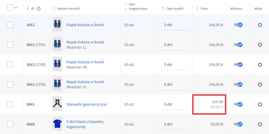 Zobacz, jak wygląda nowa cena na liście produktów w Panelu administracyjnym sklepu Shoper Panel administracyjny sklepu > Obsługa sklepu > Produkty > Cena na liście