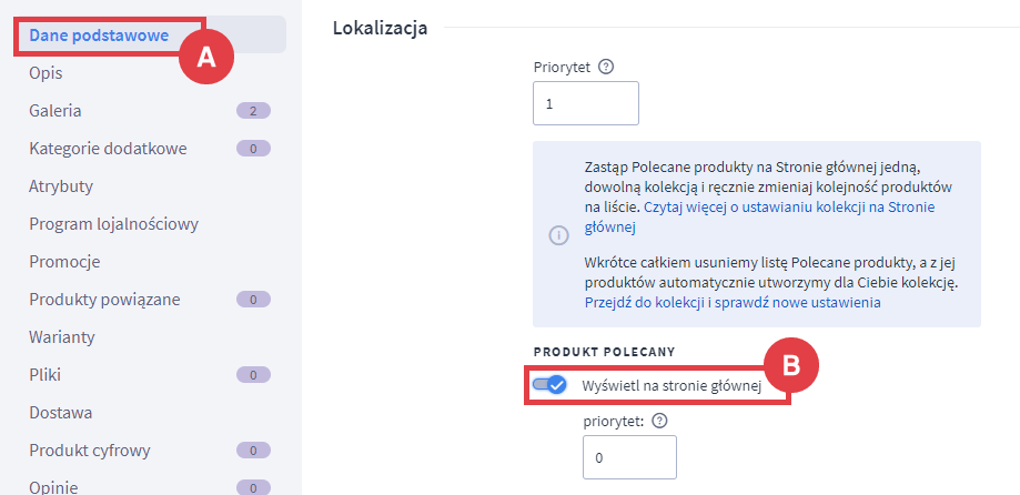 Włącz opcję Wyświetl na stronie głównej Panel administracyjny sklepu > Obsługa sklepu > Produkty > Edytuj produkt > Dane podstawowe