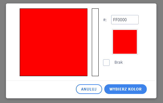 W polu wyboru "paleta" możesz wybrać dokładny odcień koloru Panel administracyjny sklepu > Obsługa sklepu > Warianty >Pole wyboru - paleta kolorów