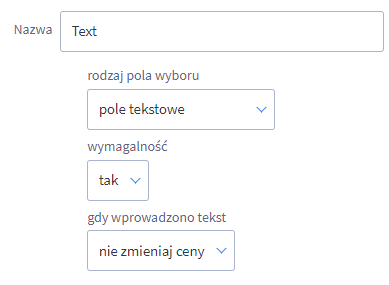 Wszystkie dostępne opcje w rodzaju pola wyboru: pole tekstowe Panel administracyjny sklepu > Obsługa sklepu > Warianty