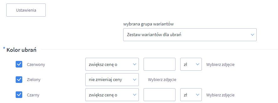 Warianty produktu bez obsługi magazynu, z możliwością zmiany ceny wariantu Panel administracyjny sklepu > Obsługa sklepu > Warianty
