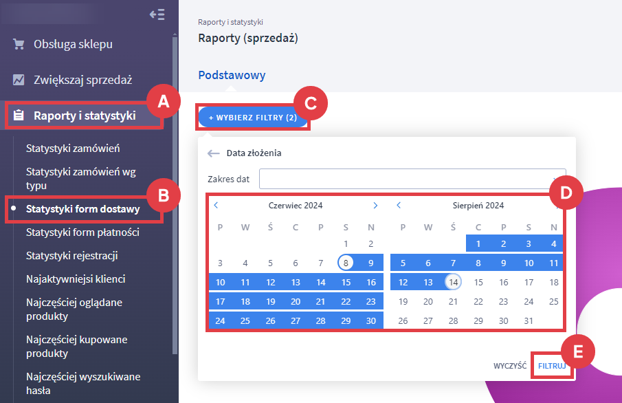 Panel administracyjny sklepu > Raporty i statystyki > Statystyki form dostawy