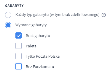 Przykładowe ustawienia gabarytów dla Paczkomatów Panel administracyjny sklepu > Ustawienia > Obsługa zamówień > Formy dostawy> Edycja formy dostawy > Gabaryty