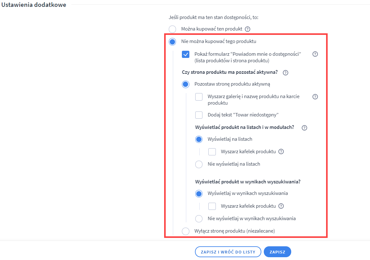 Ustaw opcje statusu dostępności Panel administracyjny > Ustawienia > Produkty > Statusy dostępności > Edycja statusu