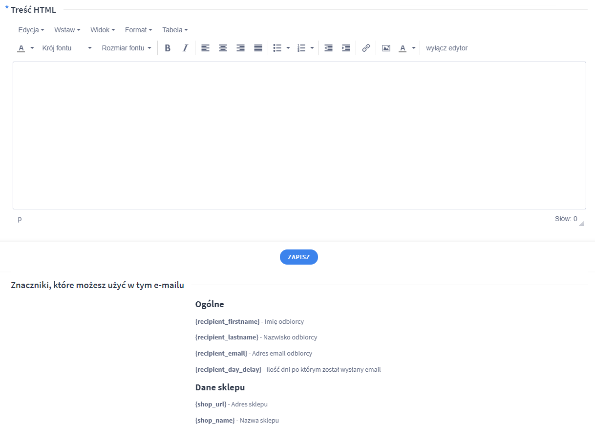 Nowy e-mail automatyczny z prośbą o wystawienie opinii z wykorzystaniem zmiennych