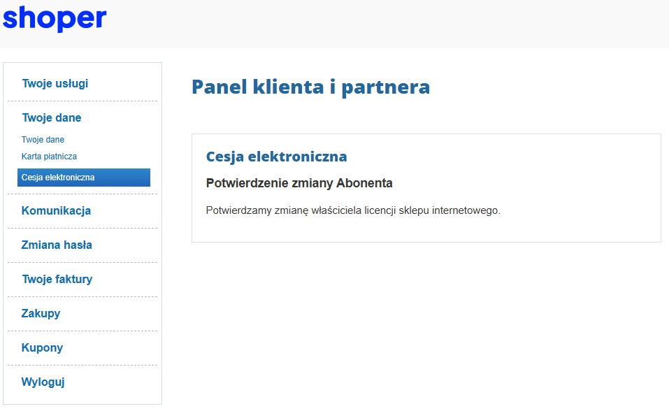 Komunikat potwierdzający zakończenie procesu cesji elektronicznej