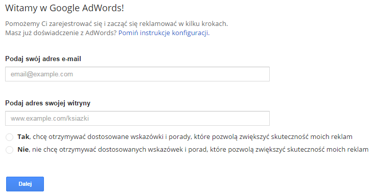 Google AdWords > Dane firmy