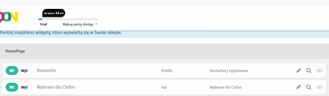 Panel administracyjny sklepu > Dodatki i integracje > Moje aplikacje > QuarticOn > Podgląd modułu