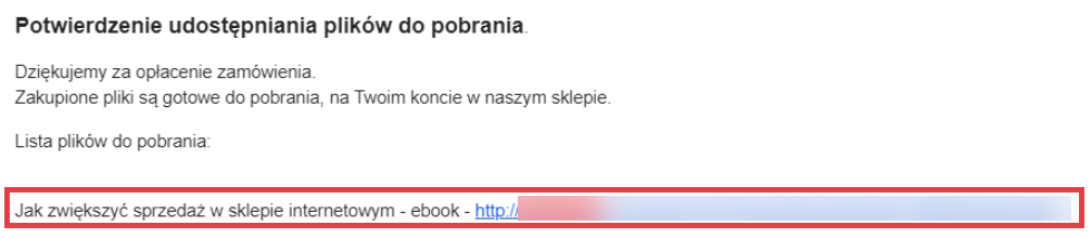 Przykładowa wiadomość email z produktem cyfrowym Skrzynka email > Wiadomość z linkiem do pobrania produktu cyfrowego