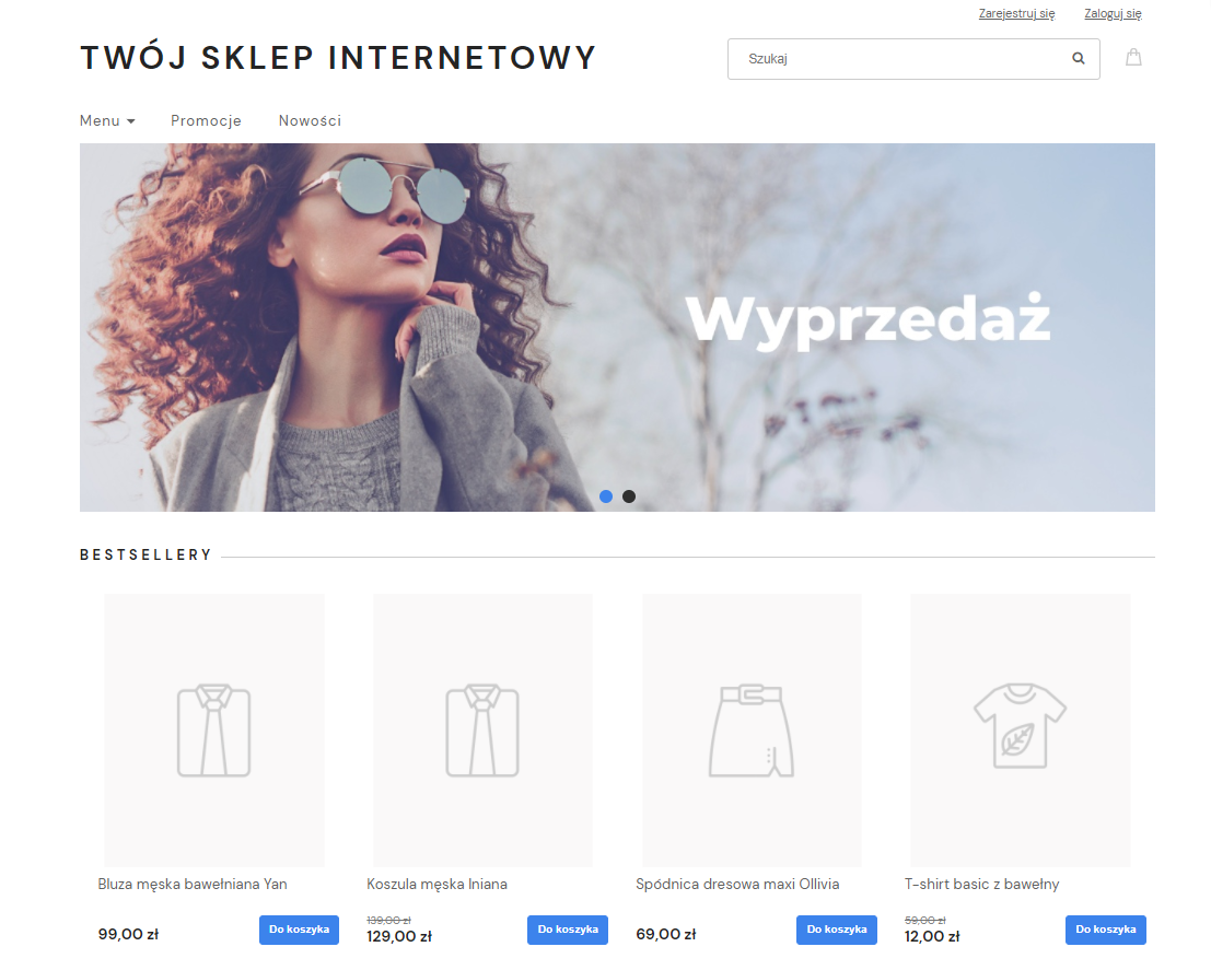 Przykładwoy widok moduł bestsellery na stronie głównej Front sklepu > Widok strony głównej > Bestsellery