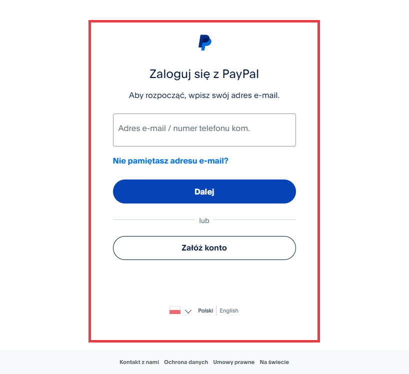 Panel administracyjny sklepu > Ustawienia > Obsługa zamówień > Formy płatności > PayPal Express Checkout > Logowanie