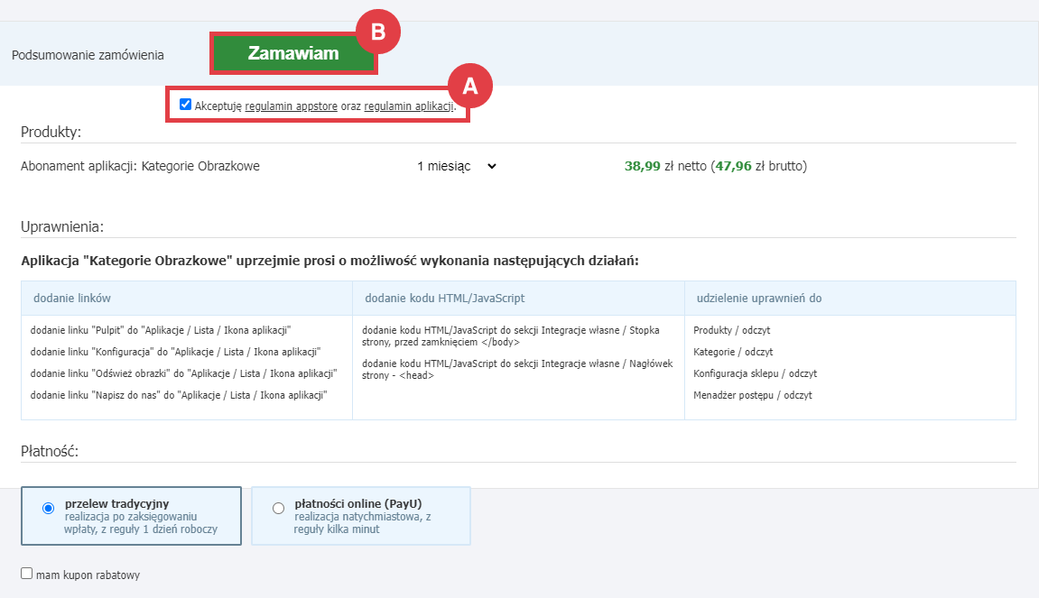 Zamów abonament aplikacji Kategorie Obrazkowe w sklepie Shoper Panel administracyjny sklepu > Dodatki i integracje > Aplikacje > Kategorie Obrazkowe > Instalacja