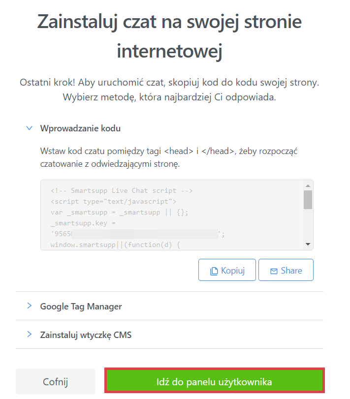 Uruchom live czat na swojej stronie sklepu Shoper Smartsupp > Instalacja czatu na stronie internetowej sklepu Shoper