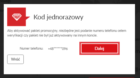 Podaj numer telefonu do weryfikacji pakietu Konto SerwerSMS.pl > Kod jednorazowy > Aktywacja > Numer telefonu