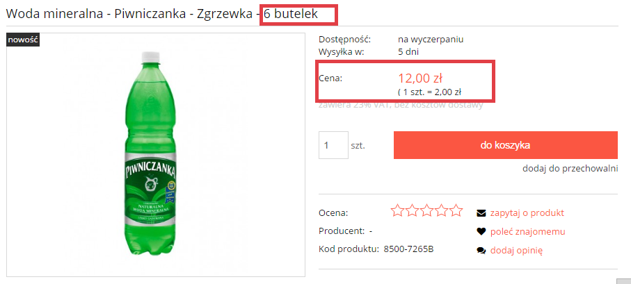 Podgląd strony sklepu > Karta produktu > Cena