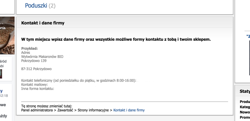 Podstrona Kontakt z danymi firmy