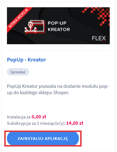 Panel administracyjny sklepu > Dodatki i integracje > Aplikacje > PopUp - Kreator