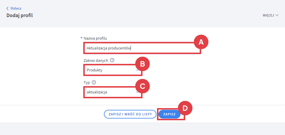 Panel administracyjny sklepu > Obsługa sklepu > Produkty > Eksportuj > Profil CSV > Dane podstawowe