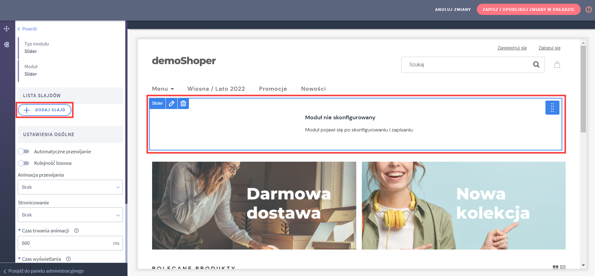 Dodawanie slajdów do modułu Slider w Shoper Visual Editor