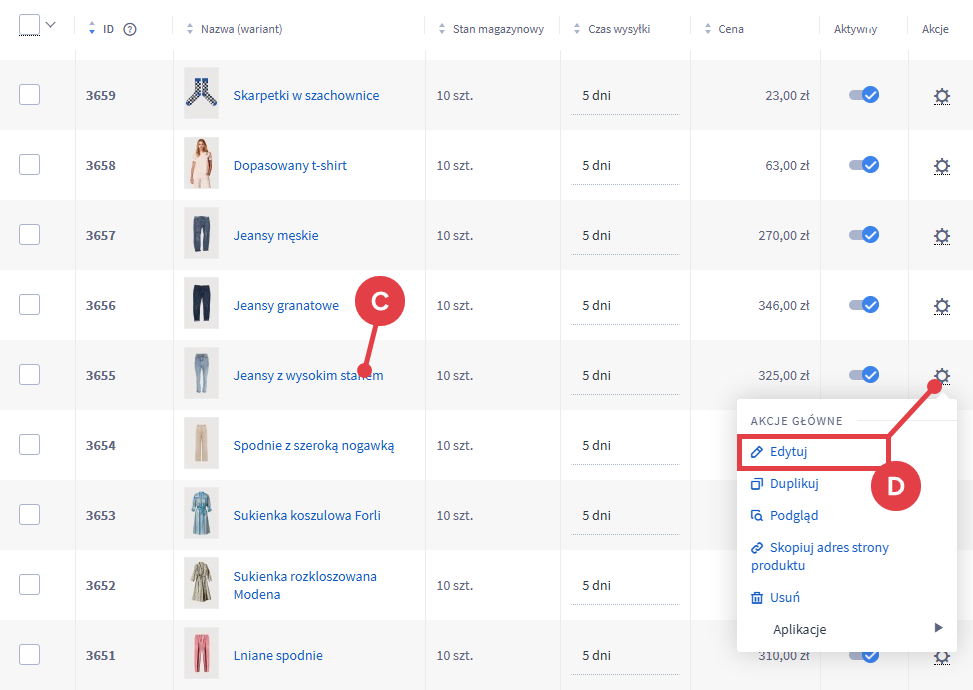 Przejdź do edycji danego produktu Panel administracyjny sklepu Shoper