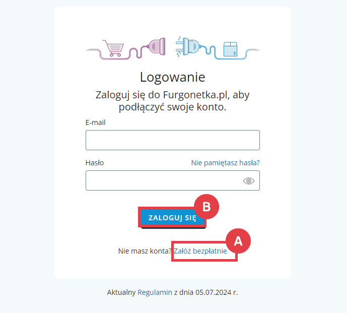 Zaloguj się do serwisu Furgonetka.pl Panel administracyjny sklepu > Dodatki i integracje > Moje aplikacje > Integracja z GLS > Logowanie