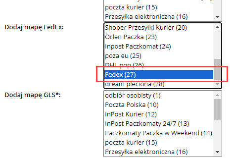 Ustaw mapę do formy dostawy Panel administracyjny > Dodatki i integracje > Moje aplikacje > Fedex > Ustawienia Map