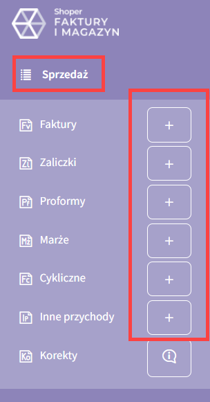 Przejdź do sekcji menu: Sprzedaż i wybierz typ faktury, którą chcesz wystawić
