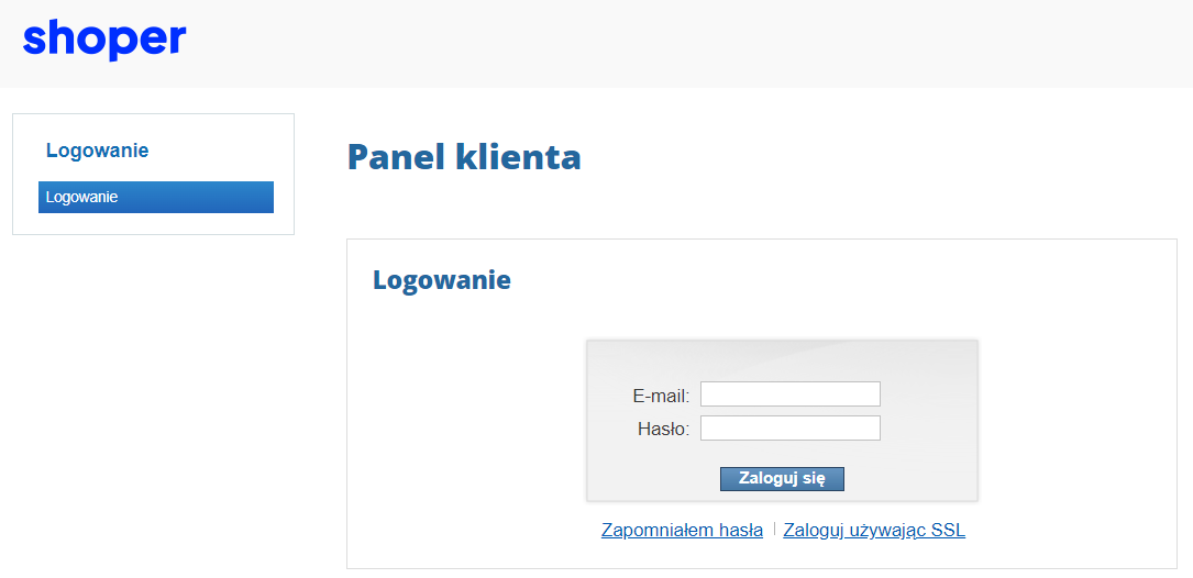 Zaloguj się do panelu klienta Panel klienta > Logowanie