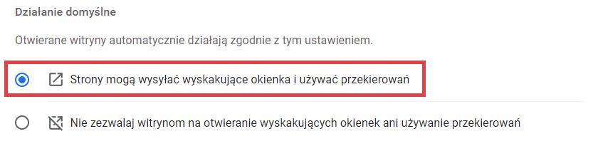 Przeglądarka internetowa > Zapytanie o wyskakujące okienka