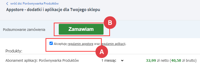 Zainstaluj aplikację Panel administracyjny > Dodatki i integracje > Aplikacje