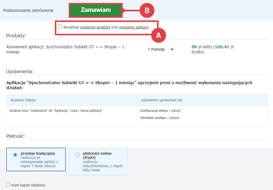 Zamów miesięczną subskrypcje Synchronizatora Subiekt GT Panel administracyjny sklepu > Dodatki i integracje > Aplikacje > Synchronizator Subiekt GT - Shoper > Instalacja