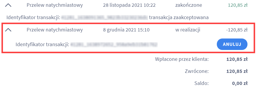Panel administracyjny > Obsługa sklepu > Zamówienia > Edycja zamówienia > Zarządzanie transakcjami > Zwrot > Szczegóły