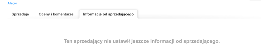 Zakładka Informacje od sprzedającego Ten sprzedający nie ustawił jeszcze informacji od sprzedającego
