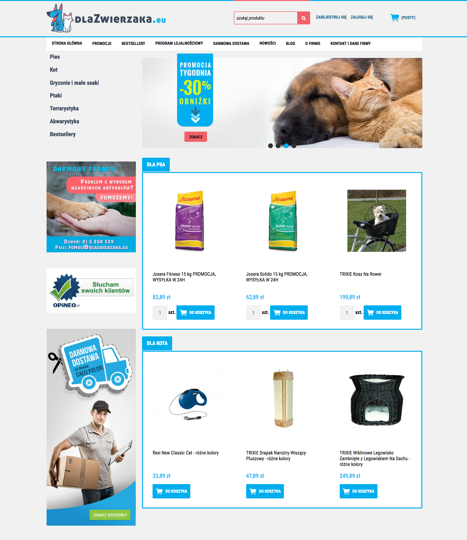 Front sklepu DlaZwierzaka,eu Przykład sklepu internetowego z artykułami dla zwierząt w Shoper