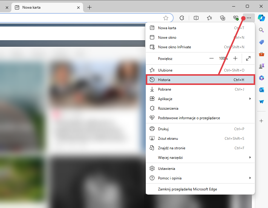 Przejdź do historii w przeglądarce Microsoft Edge Microsoft Edge > Historia