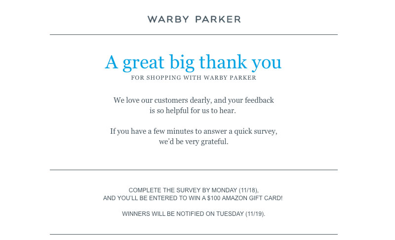 Przykład maila sprzedażowego ze sklepu WARBY PARKER