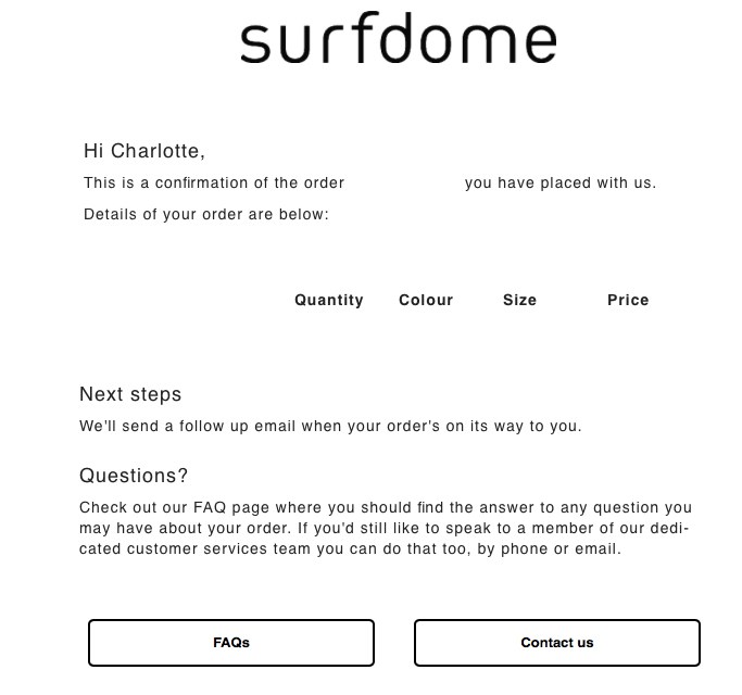 Przykład maila sprzedażowego ze sklepu surfdome