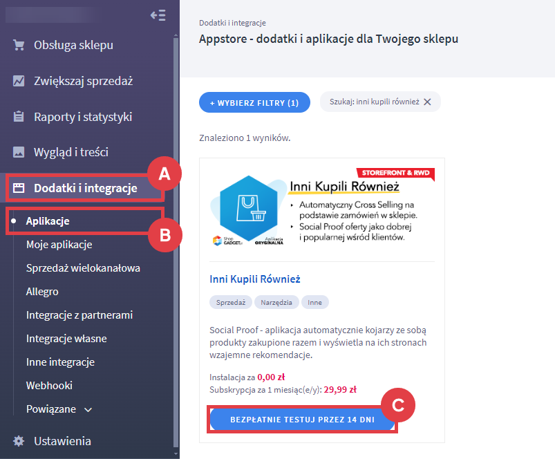 Panel administracyjny sklepu > Dodatki i integracje > Aplikacje > Inni Kupili Również