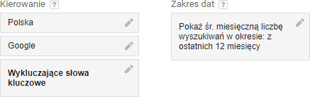 W planerze słów kluczowych Google wybierz opcję: Wykluczające słowa kluczowe. Wykluczające słowa kluczowe w planerze słów kluczowych od Google