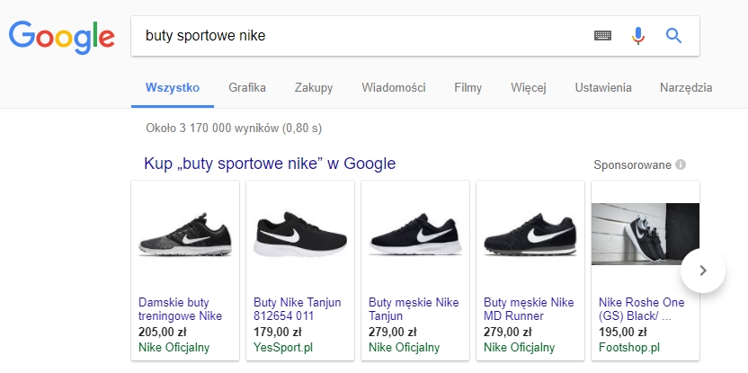 Reklamy produktowe w wyszukiwarce Google